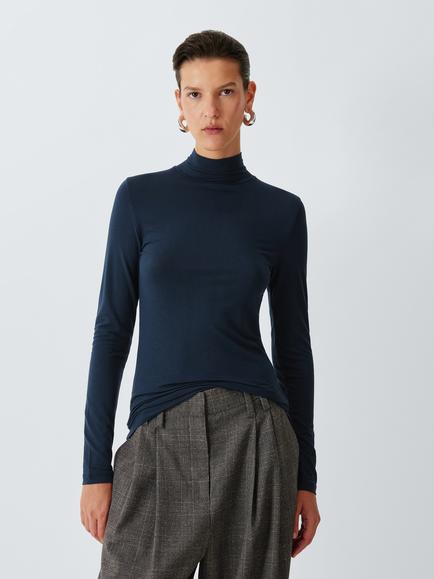 John Lewis Roll Neck Jersey Top, Navy