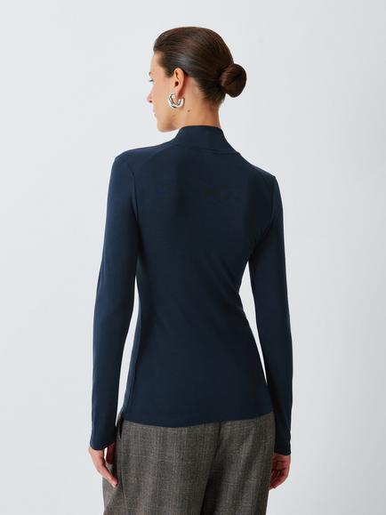 John Lewis Roll Neck Jersey Top - view 2, Navy