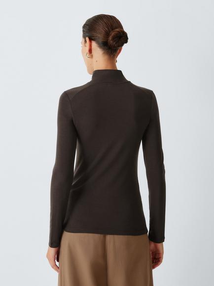 John Lewis Roll Neck Jersey Top - view 2, Chocolate