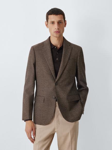 John Lewis Pure Wool Marzotto Houndstooth Regular Fit Blazer, Multi/Neutral, Multi Neutral