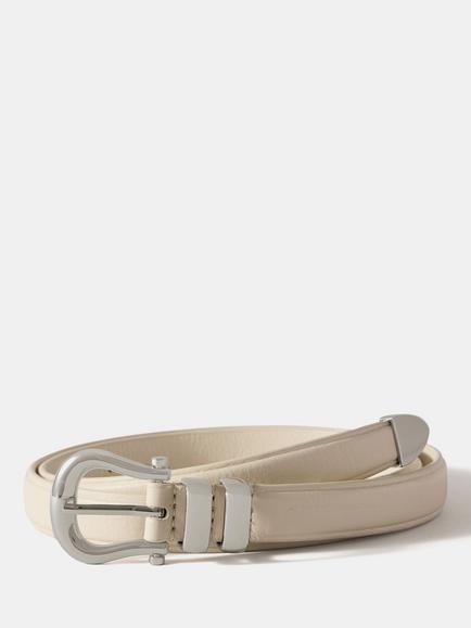 Mint Velvet Slim Leather Belt, Natural Cream
