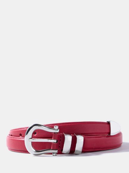 Mint Velvet Slim Leather Belt, Red