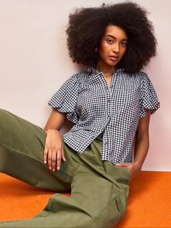 Ro&Zo Gingham Puff Sleeve Shirt, Navy/White, Navy/White