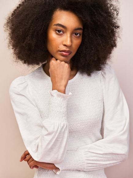 Ro&Zo Slub Jersey Shirred Top, White - view 2, White