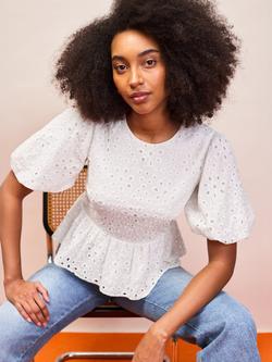 Ro&Zo Broderie Tie Back Top, White, White