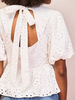 Ro&Zo Broderie Tie Back Top, White - view 2, White