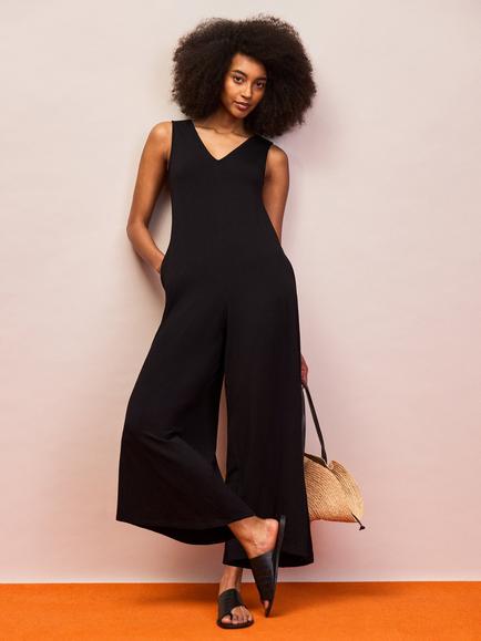 Ro&Zo V-Neck Jersey Jumpsuit, Black, Black