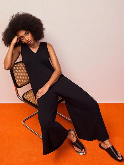 Ro&Zo V-Neck Jersey Jumpsuit, Black - view 2, Black