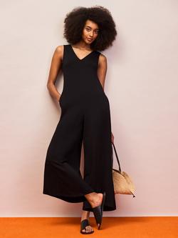 Ro&Zo Petite V-Neck Jersey Jumpsuit, Black, Black