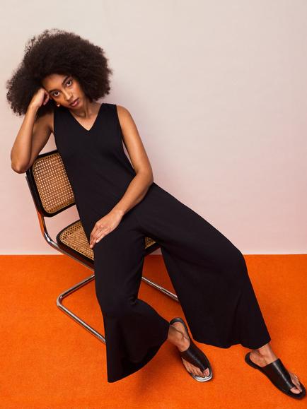 Ro&Zo Petite V-Neck Jersey Jumpsuit, Black - view 2, Black
