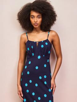 Ro&Zo Petite Spot Keyhole Dress, Blue - view 2, Blue