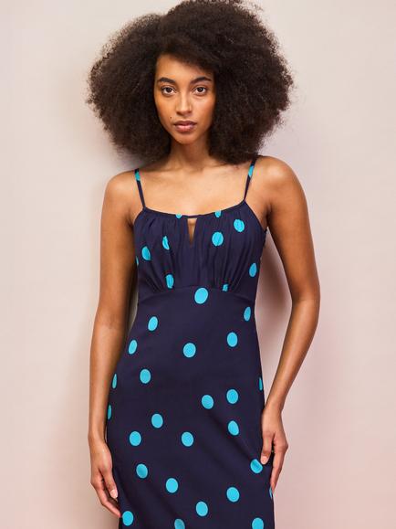 Ro&Zo Petite Spot Keyhole Dress, Blue - view 2, Blue