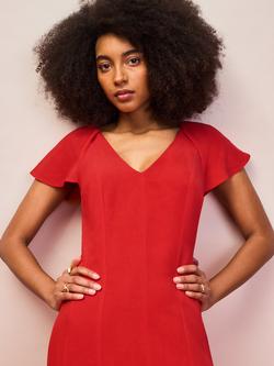 Ro&Zo Petite Flutter Sleeve Midi Dress, Red - view 2, Red