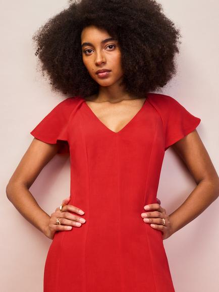 Ro&Zo Flutter Sleeve Midi Dress, Red - view 2, Red