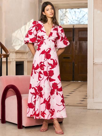 Ro&Zo Mina V-Neck Floral Maxi Dress, Pink, Pink