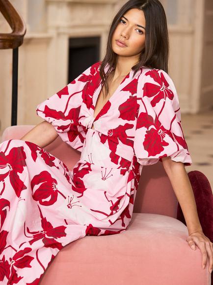 Ro&Zo Mina V-Neck Floral Maxi Dress, Pink - view 2, Pink
