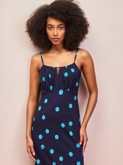 Ro&Zo Spot Keyhole Dress, Blue - view 2, Blue