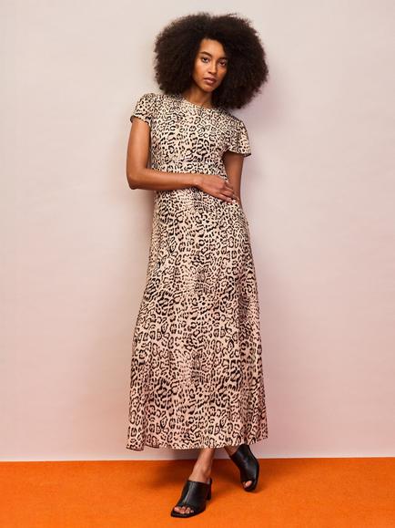 Ro&Zo Leopard Print Seam Detail Midi Dress, Brown Multi, Brown Multi