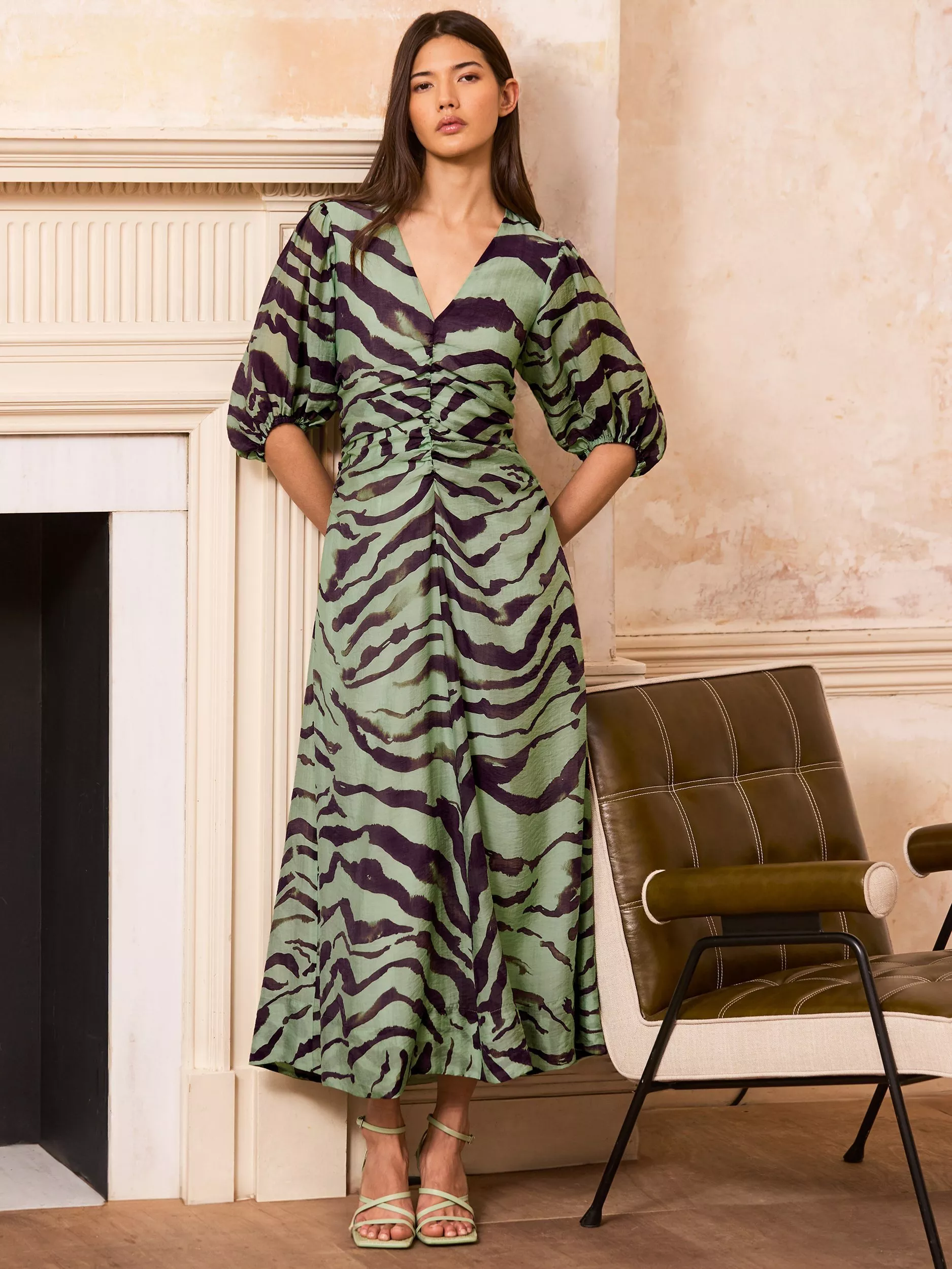 slim fit dress slacks UMGEE Emerald Green Metallic Leopard Print V-Neck Kimono Dress – Beach Rose  Co main image 1