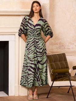 Ro&Zo Chloe Zebra Print Midi Dress, Green, Green