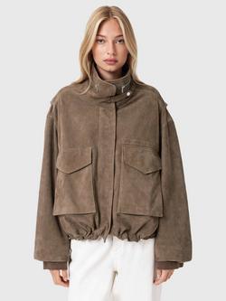 AllSaints Funnel Neck Suede Jacket, Brown, Brown