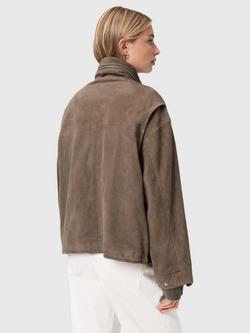 AllSaints Funnel Neck Suede Jacket, Brown - view 2, Brown