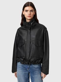 AllSaints Clay Relaxed Fit Leather Jacket, Black, Black