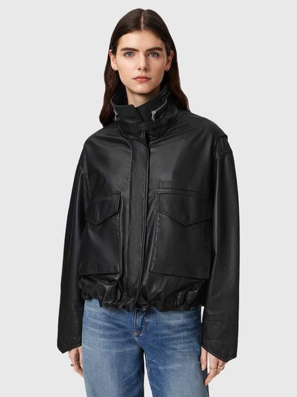 AllSaints Clay Relaxed Fit Leather Jacket, Black, Black