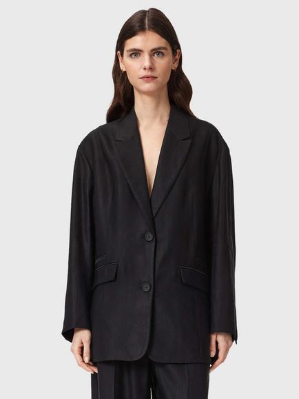 AllSaints Charley Linen Blend Blazer, Black, Black