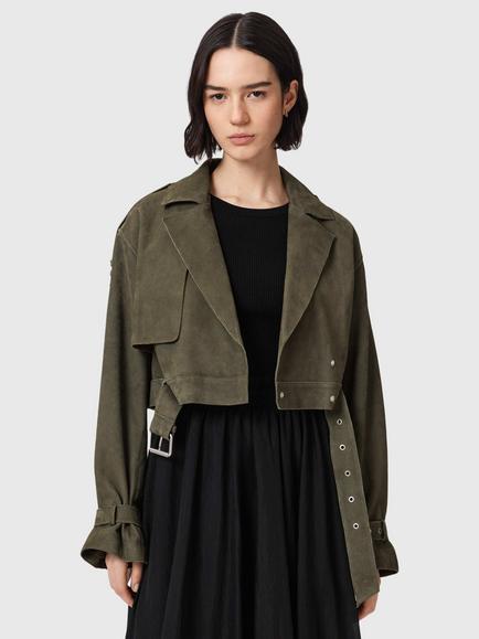 AllSaints Ophelia Suede Jacket, Green, Green