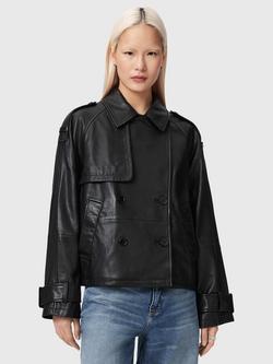 AllSaints Reya Cropped Pure Leather Jacket, Black, Black