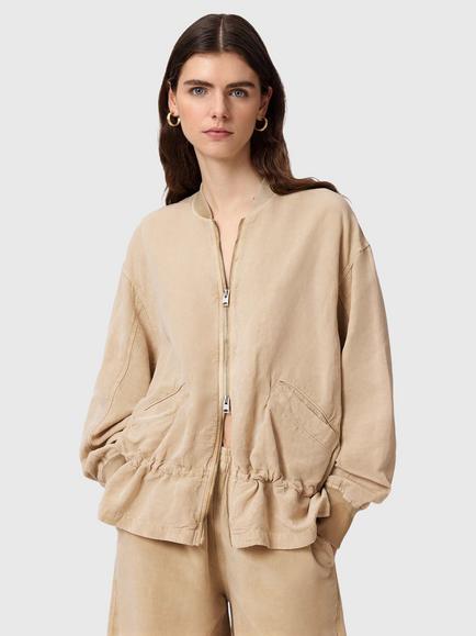 AllSaints Sofi Collarless Jacket containing TENCEL™ Lyocell, Sand Brown, Sand Brown