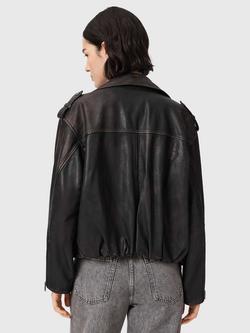 AllSaints Samina Leather Biker Jacket, Black/Brown - view 2, Black/Brown