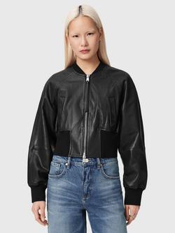 AllSaints Suri Pure Leather Bomber Jacket, Black, Black