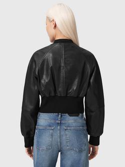 AllSaints Suri Pure Leather Bomber Jacket, Black - view 2, Black