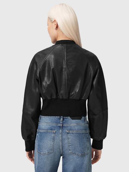 AllSaints Suri Pure Leather Bomber Jacket, Black - view 2, Black
