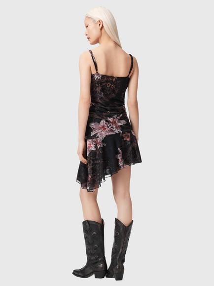 AllSaints Bea Floral Mesh Mini Dress, Crystal Black - view 2, Crystal Black