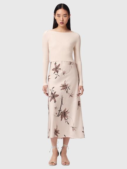 AllSaints Hera 2-in-1 Floral Dress containing LENZING™ ECOVERO™ Viscose, Petra Cream, Petra Cream