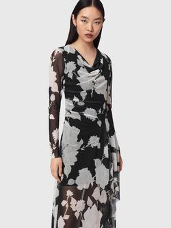AllSaints Loria Cowl Neck Floral Dress, Black/Multi, Black/Multi