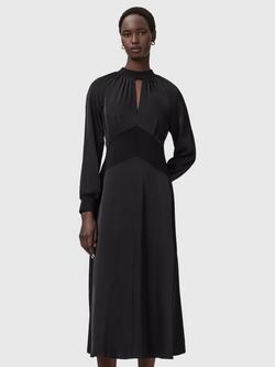 AllSaints Roya Keyhole Neck Midi Dress, Black, Black