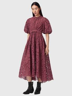 AllSaints Odette Lace Midi Dress, Raspberry Pink, Raspberry Pink