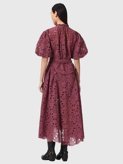 AllSaints Odette Lace Midi Dress, Raspberry Pink - view 2, Raspberry Pink