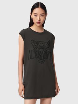 AllSaints Wild Brooke Graphic T-Shirt Mini Dress, Grey Mid, Grey Mid