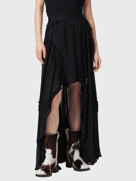 AllSaints Dorina Lace Tiered Maxi Skirt containing LENZING™ ECOVERO™ Viscose, Black, Black