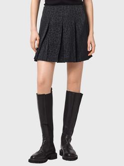 AllSaints Viola Leopard Print Mini Skirt, Black, Black