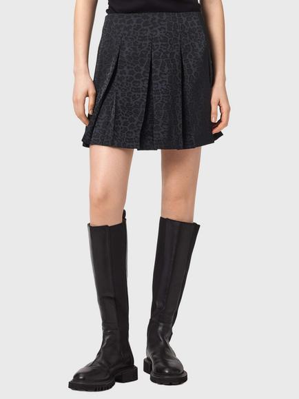 AllSaints Viola Leopard Print Mini Skirt, Black, Black