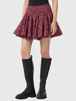 AllSaints Dotty Broderie Anglaise Mini Skirt, Raspberry Pink, Raspberry Pink