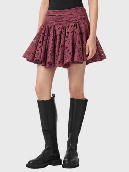 AllSaints Dotty Broderie Anglaise Mini Skirt, Raspberry Pink, Raspberry Pink