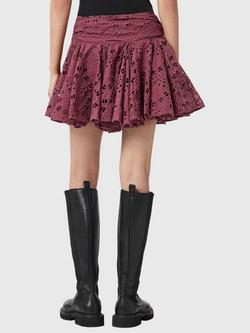 AllSaints Dotty Broderie Anglaise Mini Skirt, Raspberry Pink - view 2, Raspberry Pink