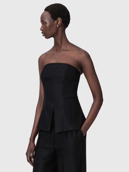 AllSaints Charley Linen Blend Bodice Top, Black Black, Black Black